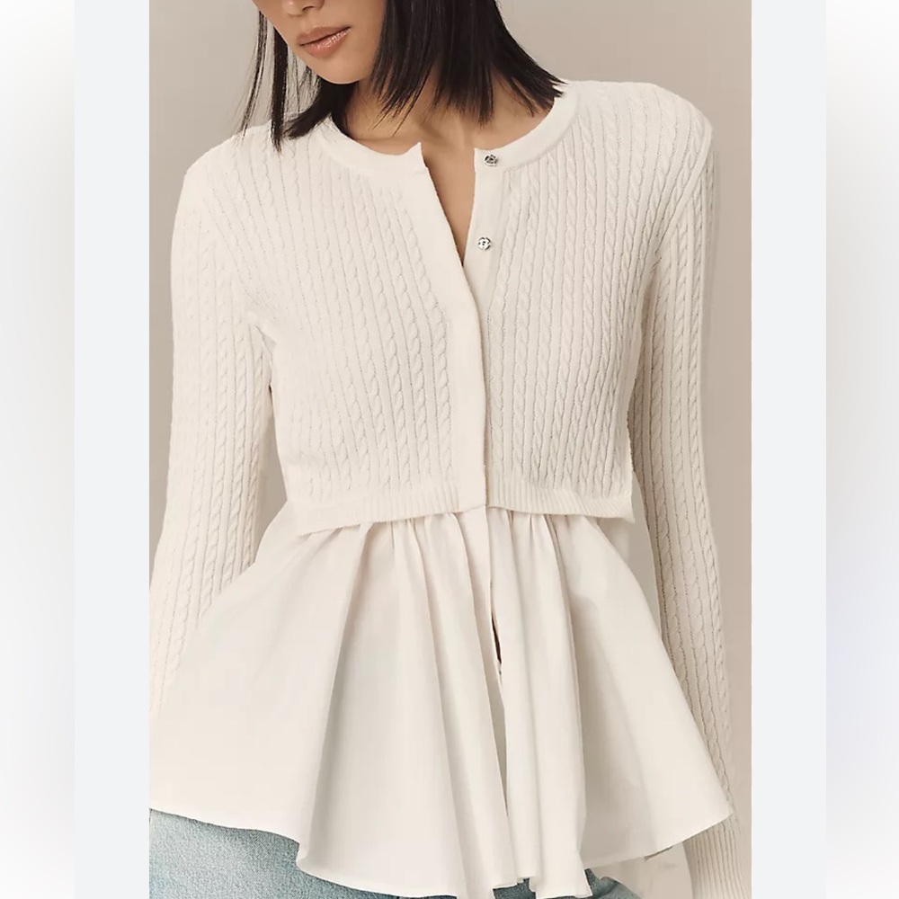 Anthropologie Twofer Cable Knit Cardigan Sweater Small White
